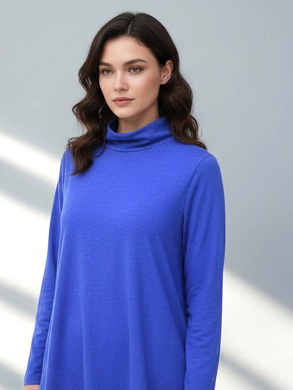 Lands' End Womens L Blue Turtleneck Shirt Long Sleeve TENCEL Soft Stretch New